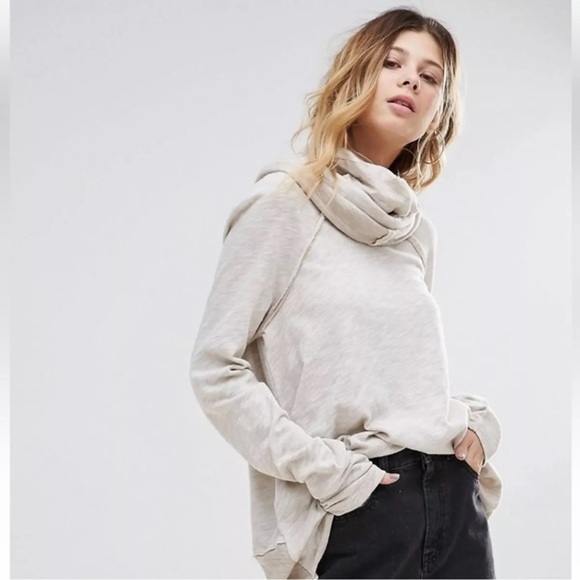 Free People Sweaters - Free People FP Beach Cocoon Cowl Neck cream Pullover Cotton Sweatshirt size m/l